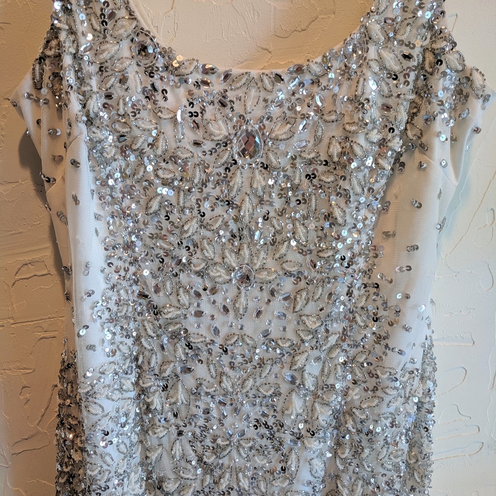 Adrianna Papell White Beaded Tank Evening Gown